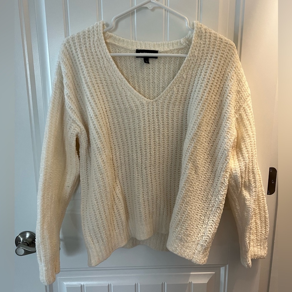 Express Cream V-Neck Sweater